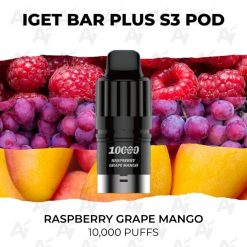 Iget bar plus pods 10000 puffs raspberry grape mango