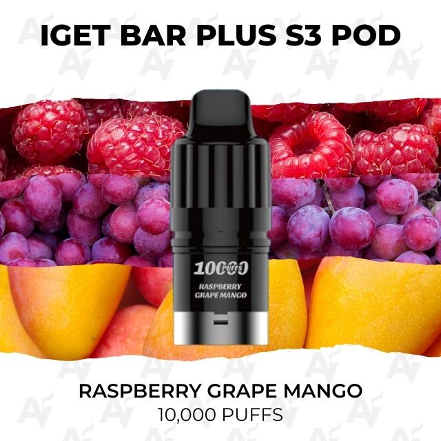 Iget bar plus pods 10000 puffs raspberry grape mango