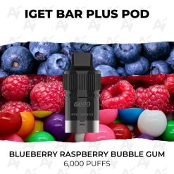 iget bar plus pod 6000 puffs blueberry raspberry bubble gum