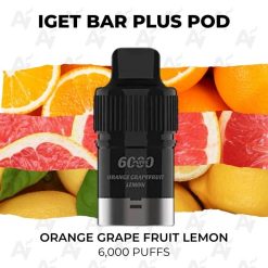 iget bar plus pod 6000 puffs orange grape fruit lemon